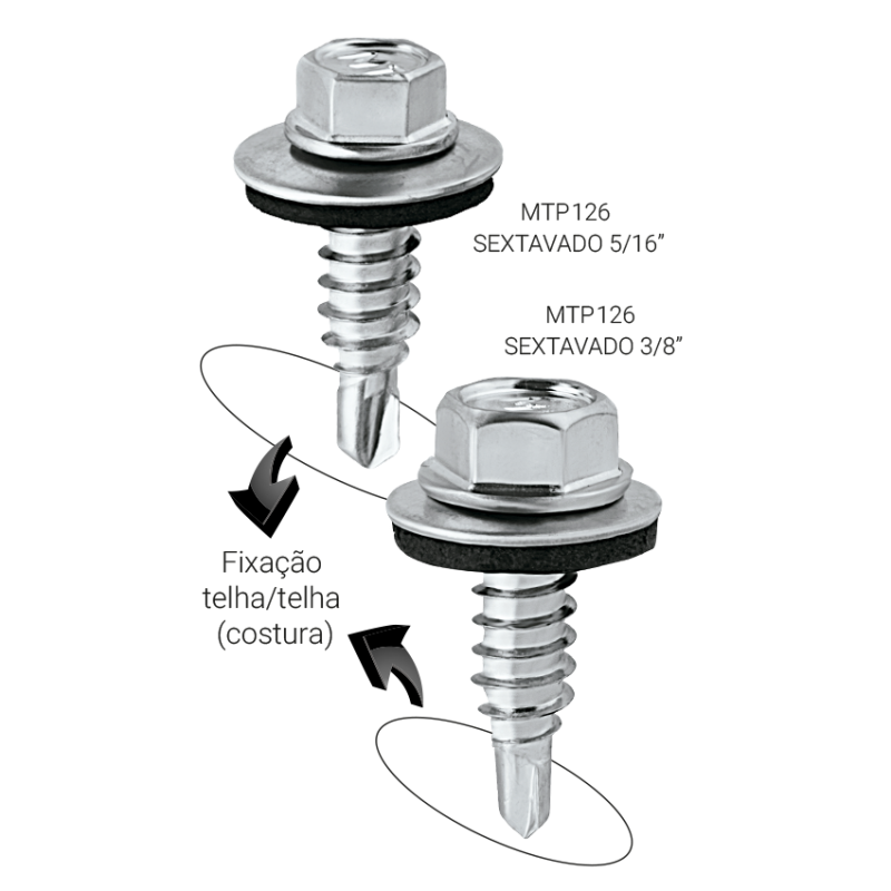 MTP 126 Costura de Telhas - Zincado Branco BW - 1/4” x 14 x 7/8” - 5/16